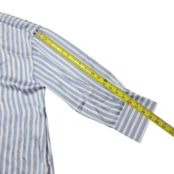 Zara Shirt Womens Small Blue White Striped Button Down 3/4 Sleeve Collared - Picture 6 of 11